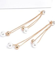 Fashion Cute Pearl Drop Earrings Long Fringed Eardrop Imitation Pearl Ear Dangles Studs8576071
