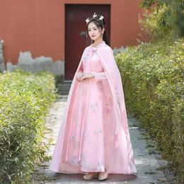 Ethnic Clothing Pink Chinese Hanfu Cloak Women Girl Vintage Warm Chic Embroidery Hooded Cape Coat Ancient Cosplay Princess Overcoat