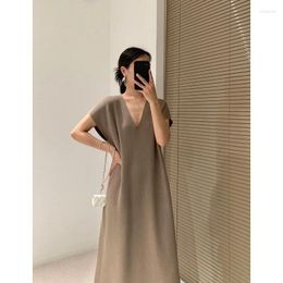 Casual Dresses 2024 All Seasons Loose Solid Colour Dress Design Feeling Slim And Simple Women Clothes