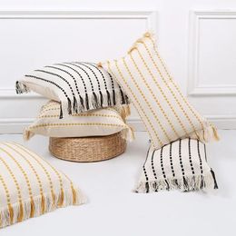 Pillow Tassel Jacquard Cover 30X50cm 45X45cm Yellow White Knitting Boho Throw Pillowcase For Living Room Home Decoration