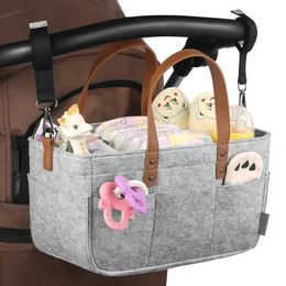 0B5I Diaper Bags Baby Felt Storage Nursery Organizer Basket Infant Diaper Bag with Handle Caddy Changing Nappy Kids Storage Carrier Large Pocket d240429