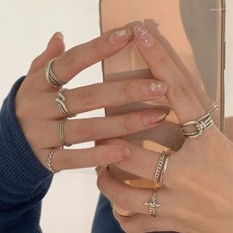 Cluster Rings Heavy Industry Vintage Line Combination 925 Silver Ring Female Fashion Simple Design Sense Women Cold Wind Tide