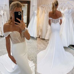 Top Elegant Shoulder Dresses Mermaid Off Glitter Wedding Dress Sweep Train Backless Wedding Bridal Gowns