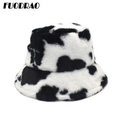 FUODRAO New Winter Cow Bucket Hat Women Faux Fur Girl Hat Fashion Warm Panama Outdoor Fisherman Cap Men 3Colors M135 2011028593823