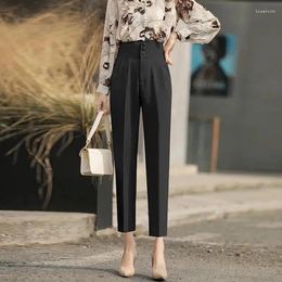 Women's Pants Clothing Solid Trousers Woman Tailoring Womens Work Buttons High Waist Harem Office Classic Chic And Elegant All Medium G