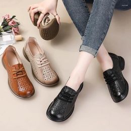 Casual Shoes Xiuteng 2024 Spring Summer Hollow Genuine Leather Flat Sandals Platform Increase Lace-up Large Size Women Shoe