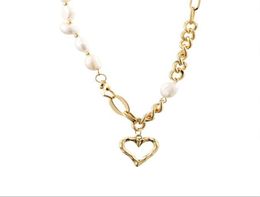 Natural Baroque Pearl Love pendant necklaces Female Stitching Ins Trendy Hip Hop Clavicle Chain Small Design Versatile Necklace3669810