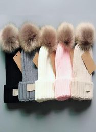 Brand Fur Pom Poms Kid Hat Fashion Winter Hats for Kids Caps Baby Solid Color Designer Knitted Beanies5189709