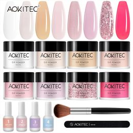 Aokitec Dipping Powder Nail Kit 1/2/4/8/20 Colors Pastel Glitter Dip Powder Starter Set for French Nails Art Decoration Manicure 240415