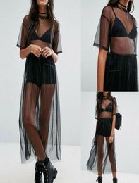 Sarongs Women See Through Bikini Cover Up Gauze Mesh Midi Dress Sheer Maxi Tulle Lace Long Beach Females Sexy Suit Sarongs5515328