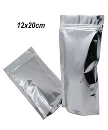 100 PCS 12x20cm Silver Stand Up Aluminum Foil Food Storage Packing Bag for Coffee Tea Powder Mylar Foil with Zipper Packing Pouche7860192
