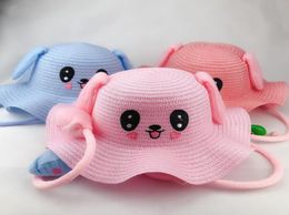 Wide Brimmed Summer Hats With Cute Funny Moving Rabbit Ears Kids Girls Boys Adults Womens Laides Bucket Hat Foldable Beach Straw V2298975