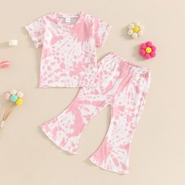 Clothing Sets Kid Girls Pants Set Tie-dye Print Short Sleeve Crew Neck T-shirt With Flare Summer Outfit