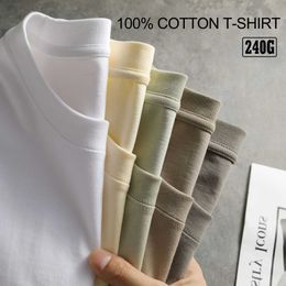 Men's T-Shirts Summer ultra-fine heavy-duty T-shirt mens cotton basic womens plain weave O-neck shirt short sleeved high-quality T-shirt grade solid clothingL2403