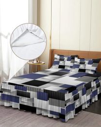 Bed Skirt Geometric Navy Grey Black Abstract Elastic Fitted Bedspread With Pillowcases Mattress Cover Bedding Set Sheet