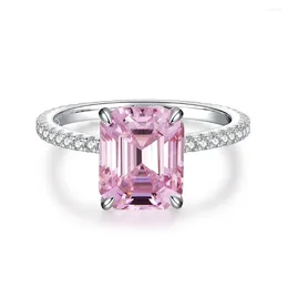 Cluster Rings 925 Silver Treasure Ring Pink Diamond Zircon Light Luxury Square Emerald Cut High Carbon