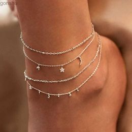 Anklets IPARAM Retro Multi layered Crystal Bracelet 2020 Bohemian Star Moon Pendant Bracelet Leg Sandals Bracelet Jewellery Party Gift WX