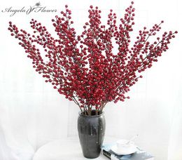 Decorative Flowers Wreaths 12 Branches Christmas Berry Red Rich Fruits 112cm Fake Foam Fruit Holly Plants Artificial Flower Tree7570505