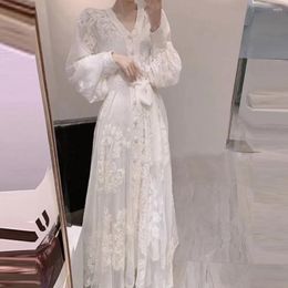 Casual Dresses 2024 Spring And Autumn White Long Sleeved Dress Embroidered Elegant Women