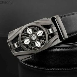 Belts Men s Leather Belt Automatic buckle Leather Fashion Versitile Korean Fashion Crocodile Rotating Waistband blue XW