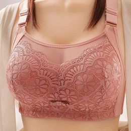 Bras 2024 New Womens Large Size Sexy Lace Smoking Underwear No Stl Ring Side Push Closed Moms Underwear Y240426