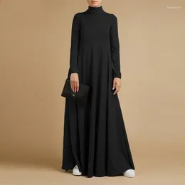 Ethnic Clothing Womens Casual Maxi Dress Long Sleeve Mock Neck Robe Abaya Muslim Ramadan Flowy Islamic Evening Gown