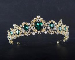 Baroque Red Blue Green Crown Crystal Bridal Tiaras Vintage Gold Hair Accessories Wedding Rhinestone Diadem Pageant Crowns5059455