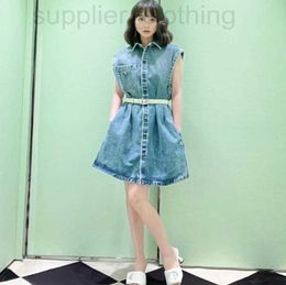 Basic & Casual Dresses designer P Triangle Decorated Pure Cotton Loose Upper Body Covering Meat Super Versatile Slim Sleeveless Denim Shirt Dress 9HVH