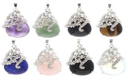 Natural crystal gem angel tear drop Pendant Necklace women039s healing Rhinestone Flower Necklaces8199302