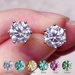 Stud Earrings On Sale Real Moissanite Studs 2ct Blue Green Pink Red Big Diamond For Women Bridal Wedding Jewellery S925 Silver