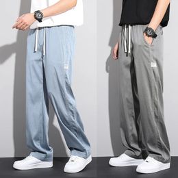 Plus Size 5XL Soft Lyocell Fabric Mens Jeans Spring Summer Baggy Straight Pants Drawstring Elastic Waist Korea Casual Trousers 240426