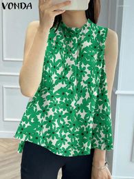 Women's Blouses Floral Printed Tops VONDA 2024 Fashion Sleeveless Shirts Bohemian Tunic Casual Loose Elegant Blusas Femme Baggy