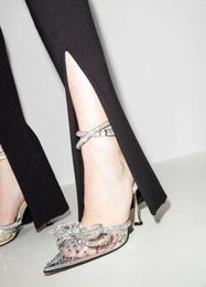 Nuovo mazzo di dettagli con arco sandali Muli con scintillanti donne 039 con pantofole ad alto tallone designer di lusso Cross Latting5743614