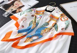 Twill Satin versatile silk scarf female cartoon printed scarf sunscreen scarf available in four seasons 90 90 large square towel9397039