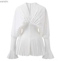 Женские блузкие рубашки элегантные женщины свободные белые с плиссированными женскими рубашками женская рубашка