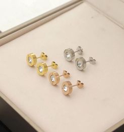 Europe America Style Lady Women Titanium Steel Engraved B Initials Single Diamond Round Stud Earrings 3 Color2457495