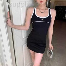 Basic & Casual Dresses designer The niche design 2024 metal buckle feels black and white with contrasting color, the suspender dress has a slim waist short skirt 2SFD