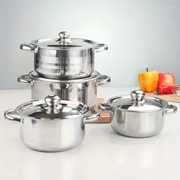 Cookware Sets 8pcs/set 410 Thickened Stainless Steel Pots With 4 And Pot Lids Diameter 7.87/8.27/9.45/10.24inch Camping Supplies