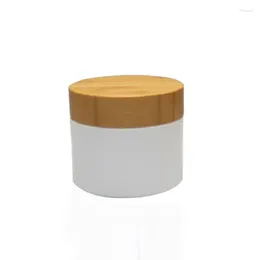 Storage Bottles 30g 50g White Plastic Bottle With Bamboo Lid Packing Jar Wooden Cap PP Cream Container 20 PCS/Lot.