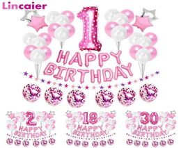 37Pcs Pink Number 1 2 3 4 5 6 7 8 9 Years Old Balloons Happy Birthday Party Decorations Kids Baby Girl Princess 15 16 18 30 40 2117679154