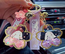 Keychains Creative Cherry Blossoms Keychain Acrylic Moving Liquid Oil Keyring For Women Girl Cute Bag Key Chains Jewelry Gift6152667