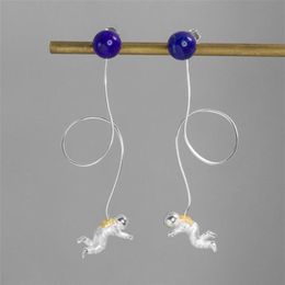INATURE 925 Sterling Silver Lapis Lazuli Space Astronaut Long Tassel Drop Earrings for Women Fashion Jewelry CX200624300Y7281920