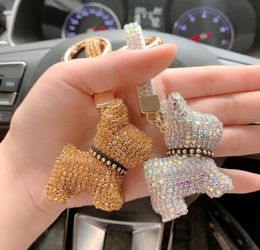 Luxury French Dog Keychains Rings Animal Bulldog Full Crystal Rhinestone Car Key Chains Holder Keyrings Gifts Fashion Bag Charms P3365667