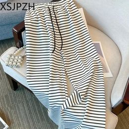 Women's Pants Korean 2024 Loose Slim Summer Trousers Female Straight Side-striped Casual High Waist Elastic Pantalons