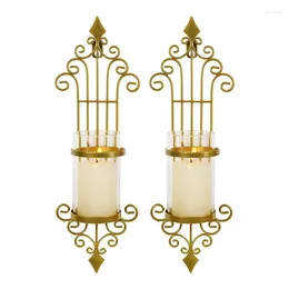 Candle Holders -2 Pcs Wall Sconce Holder Antique-Style Golden Metal Art Decorations For Living Room Bathroom Dining