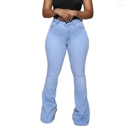 Women's Jeans Light Blue Flared Women High Waist Stretch Slim Denim Trousers Streetwear Pants Lady Casual Boot Cut