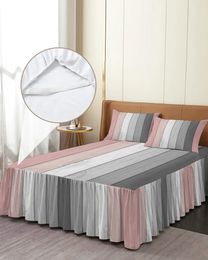 Bed Skirt Vintage Pink Grey Gradual Wood Grain Elastic Fitted Bedspread With Pillowcases Mattress Cover Bedding Set Sheet