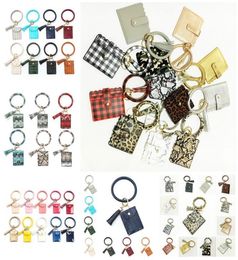 fashion Bracelet Keychain Wallet Leopard PU Leather Tassel Women Card Bag Women Clutch Wristlet Keyring Party Favor 4 style T2C5236438506