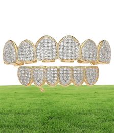Iced Out Grillz Bling Hip Hop Teeth Grills Caps Silver Gold Cubic Zirconia Teeth Top Bottom Dental Grills Rock Jewelry4375924