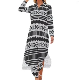 Casual Dresses Abstract Ethnic Aztec Dress Black And White Street Wear Sexy V Neck Trendy Chiffon Long Sleeve Vestido